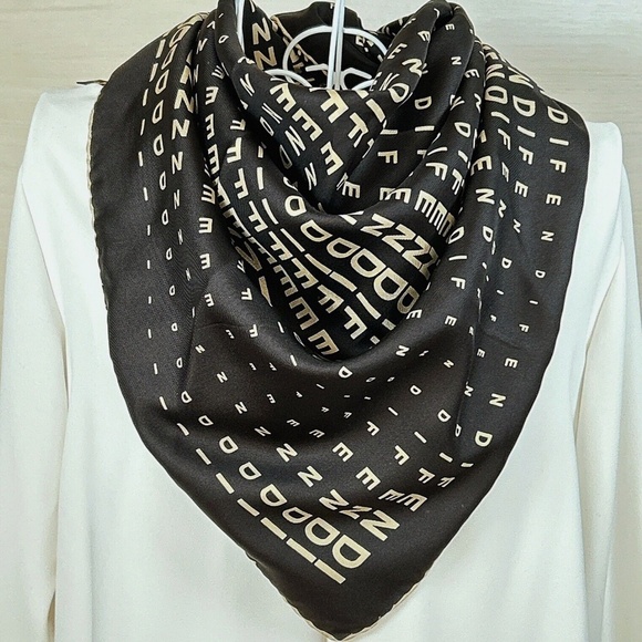 Sold! Fendi EUC brown logomania silk scarf - Picture 3 of 5